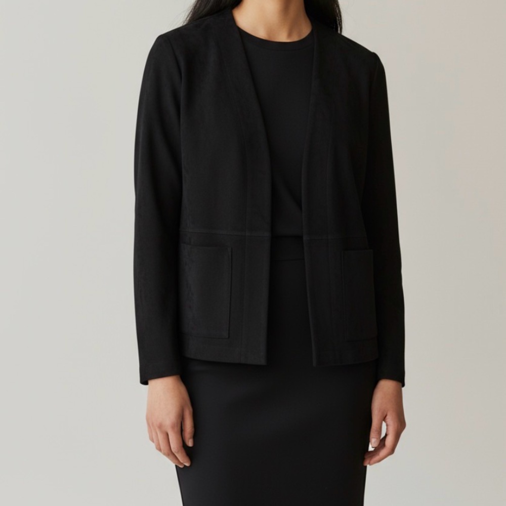 Black Blazer Industry Womens Black Faux Leather Open Front nwt - Picture 2 of 16